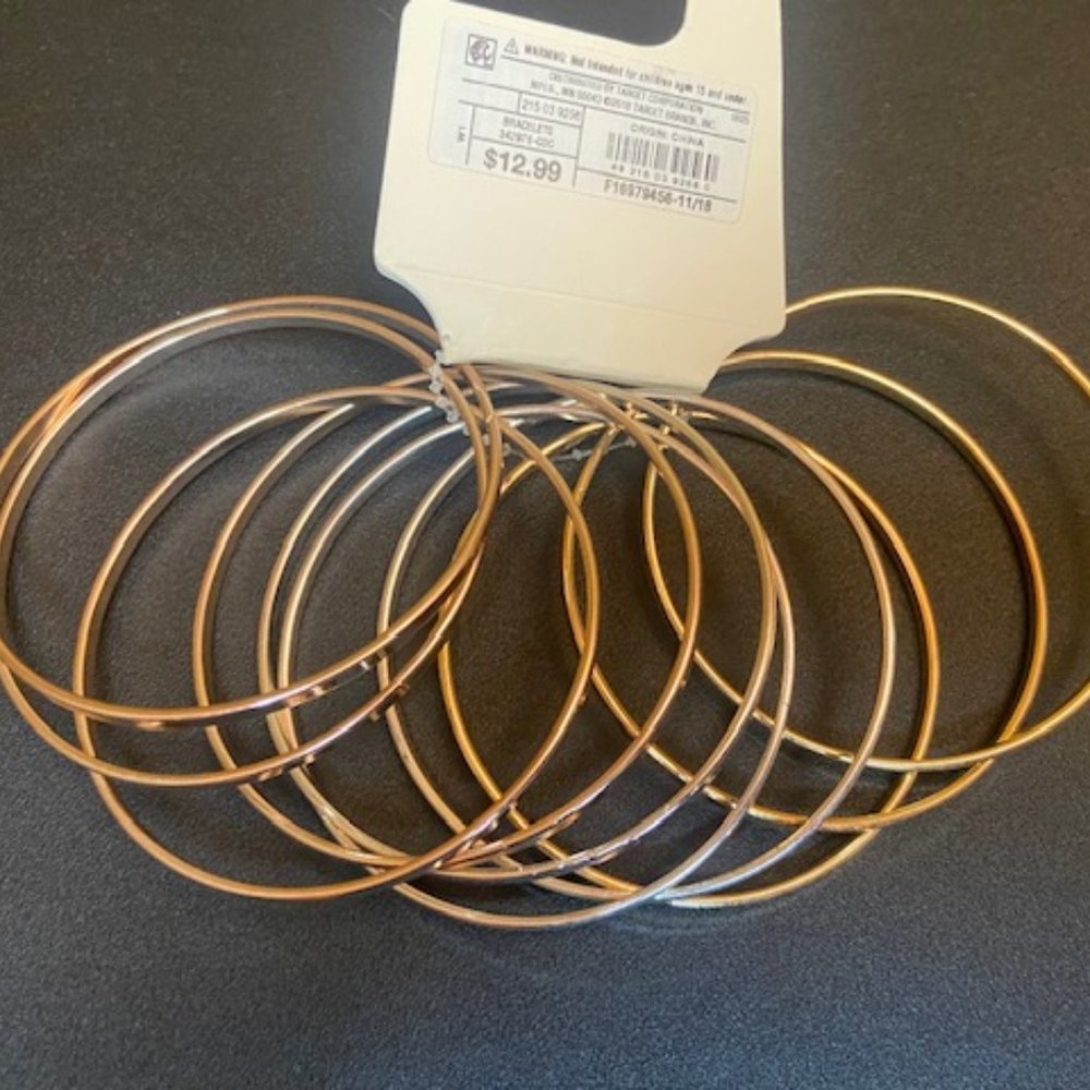 NWT Bangle Bracelets 9 piece Gold, Rose, Silver